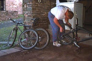 Jason fixes a flat